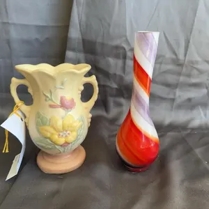 Hull Art Pottery Floral Vase and Swirled Glass Vas