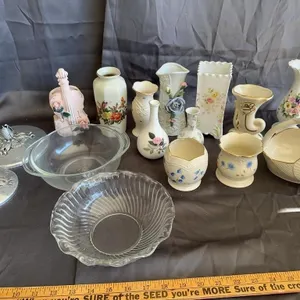 Vintage Ceramic Vases Glass Bowls and Metal Lids L