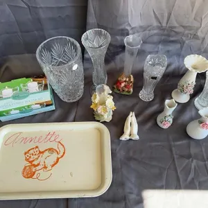 Assorted Vintage Glass Crystal and Porcelain Decor
