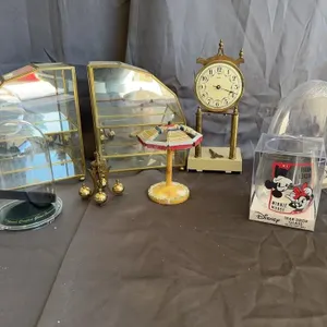 Vintage Kundo German Clock and Brass Curio Cabinet