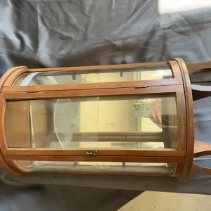 Vintage Wooden Tabletop Curved Glass Curio Display