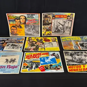 VINTAGE MEXICAN LOBBY CARD COLLECTION - 8 PIECES FEATURING ICONIC ACTORS FRANK SINATRA, TONY CURTIS, MARLON BRANDO