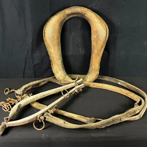 ANTIQUE HORSE COLLAR & WOODEN HAMES SET W/ HARDWARE