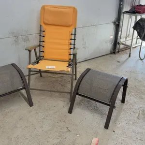 Orange Sling Chair & Two Brown Ottomans