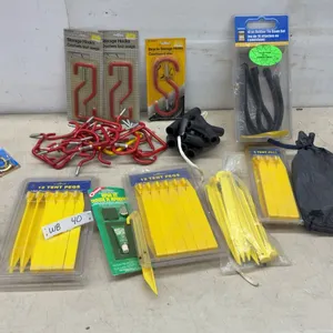 Tent Pegs, Tarp Tape, Rubber Tie-Down Set, Tarp Clips, Storage Hooks, & More