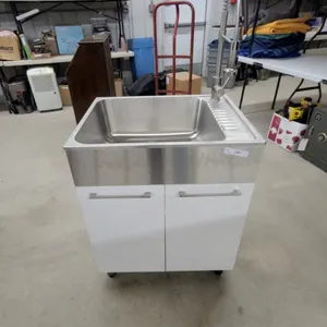 Portable Stainless Steel Utility Sink with Commercial Pull-Down Faucet and White Cabinet Base