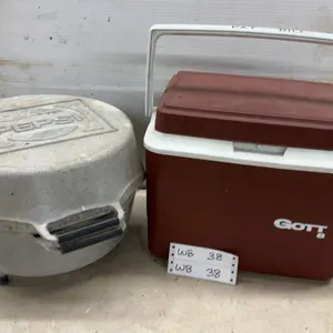 Vintage Pepsi Cast Aluminum Portable Charcoal Grill and Gott 8 Cooler with Brown Lid