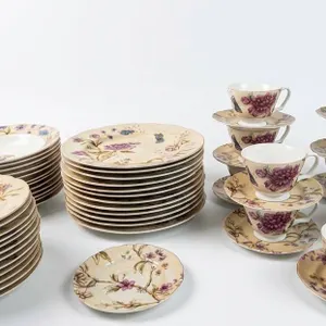 12 Plates Each Model and 11 Cups with Florals and Birds