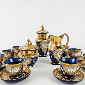 Hand-Painted Gold and Cobalt Blue Porcelain Tea Set