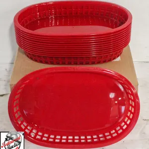 DOZEN NEW 10" RED OVAL FOOD SERVING BASKETS