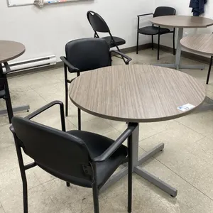 LUNCH ROOM ITEMS - ROUND TABLES & CHAIRS, MICROWAVE STAND, MICROWAVE, TOASTER AND