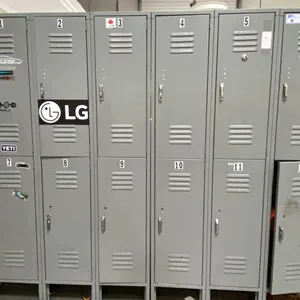 2 GREY METAL LOCKER UNITS - (18) COMPARTMENTS TOTAL - APPROX. 7 1/2FT ACROSS X 6 1/2FT HIGH