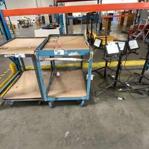 GROUP OF (4) DOUBLE HEADED LED WORK LIGHTS AND (2) MOBILE METAL SHOP CARTS