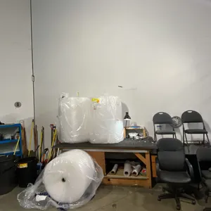 CONTENTS OF SHIPPING WORK AREA - 2 METAL SHELVING UNITS, WORK BENCH, DESK, ASSORTED CHAIRS,