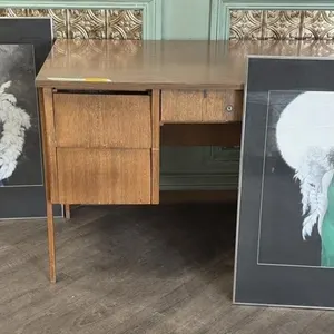 Vintage Wooden Desk with 2 Framed Photos