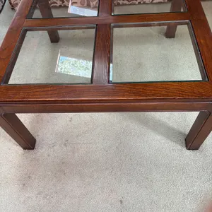 Coffee Table Square Solid Wood With Beveled Glass