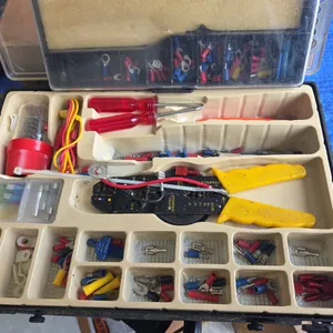 Variety of connectors and wire cutters and small hand tools