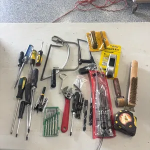 PAIL OF TOOLS-SCREWDRIVERS-DRILL BITS-