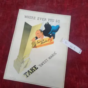 Willard's Sweet Marie Chocolate Bar "Where Ever You Go" Cardboard Advertising Easle Back Circa