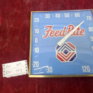 Vintage Feed-Rite Advertising Thermometer by Pam Clock Inc., -30 to 120°, 12 x 12" Glass Lens