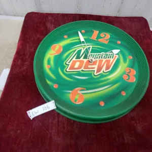Mountain Dew Promotional Wall Clock with Green Swirl Design and Orange Numbers 18" Diameter