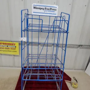 Winnipeg Free Press 3-Tier Blue Wire Newspaper Display Rack 39 x 17 x 14" with Metal Topper Sign