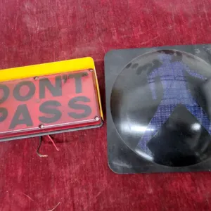 "Don't Pass" Red LED Warning Signal and Blue Pedestrian Walking Figure Signal Lens