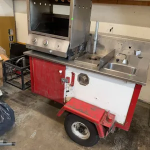 Food Cart With Grill, Sink, And Hot Dog Steamer