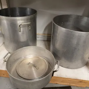 Three Large Aluminum Stock Pots with One Lid