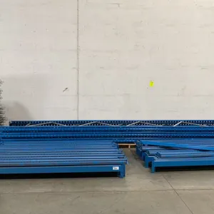BLUE PALLET RACKING - (6) 22FT X 3 1/2FT UPRIGHTS 4" X 2 3/4" WITH 6" X 8" X 3/8" THICK