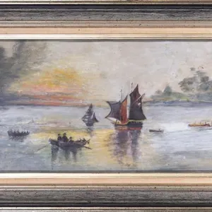 A.L.D. SEASCAPE SUNSET OIL PAINTING