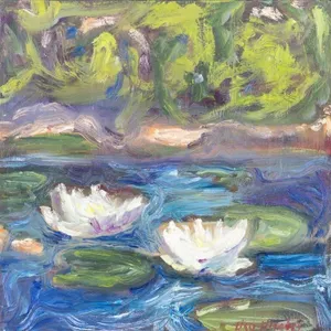 LISA HUNTER WATER LILIES OIL PAINTING