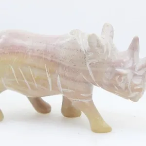 AFRICAN SOAPSTONE CARVED RHINO FIGURE 5"