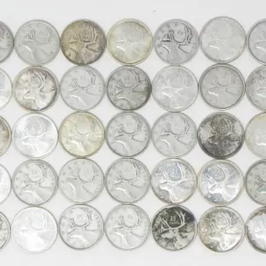 45 CANADIAN CIRCULATED .800 SILVER QUARTERS 258g