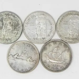 5 CANADIAN CIRCULATED 800 SILVER DOLLAR COINS 116g