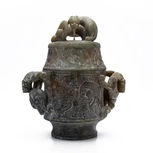 CHINESE CARVED HARDSTONE COVERED VASE WITH CHILONG