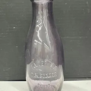 Alderney Dairy Purple Tint Glass Milk Bottle