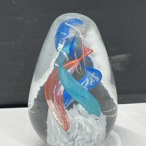 Tri-Color Swirl Art Glass Paperweight