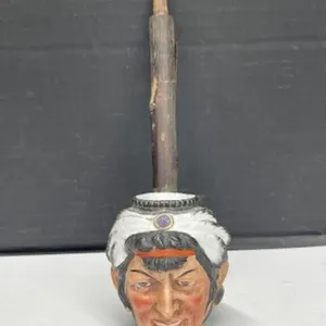 Hand Painted Antique Porcelain Pipe Depicting a
