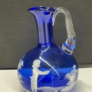 Mary Gregory Style Cobalt Blue Glass Cruet
