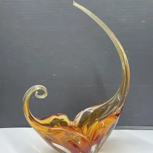 Amber Chalet-style Art Glass Centrepiece Bowl