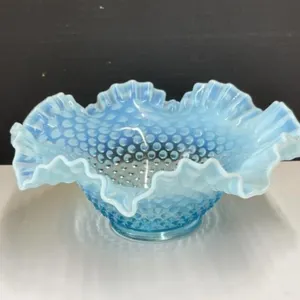 Blue Opalescent Glass Bowl 10 " D