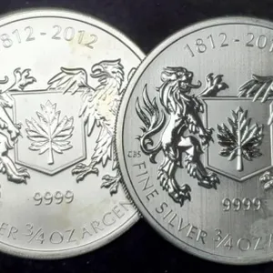 (2) 3/4 Troy Oz. Silver 1812-2012 Canada Dollar