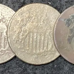 (3) 1868 Shield Nickels AG