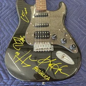Black Fender Electric Guitar Autographed by Metallica