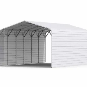 New KJ K3020 Metal Carport, 20' x 30' x 14' High, Enclosed Sidewalls