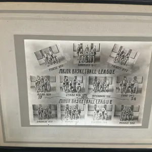 A Framed SNG Major and Minor Basketball League Composite Photograph. (SNG, 1926) A vintage black-and-white composite photograph featuring twelve team 