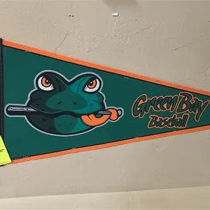 A Green Bay Bullfrogs Baseball Pennant. (Northwoods League, circa 2010s) A felt sports pennant representing the Green Bay Bullfrogs collegiate summer 