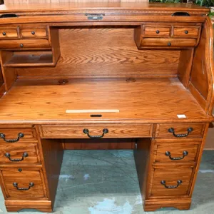 Oak Roll Top Desk With Keys, Top Comes Off For Easy Moving, Measures 54 x 29 x 52
