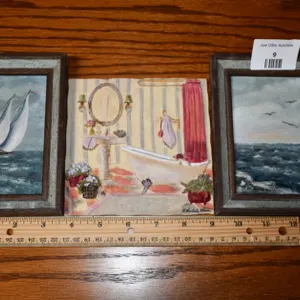 2 Paintings On Board And A Wall Plaque, Paintings Measure 5 x 6 Each